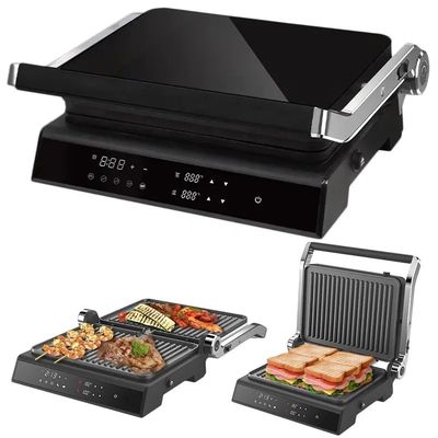 2200W elektrikli ızgara Panini Maker ayarlanabilir sıcaklık Sandviç Pres Toaster 180 derece açılır Paslanmaz Çelik Kontak ızgara