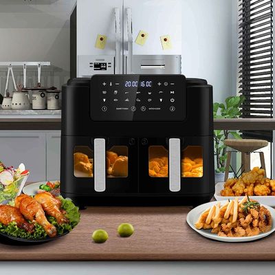 Yağsız Çift Bölge Havadan Kızartıcı 9L 2 çekmece ile aile için büyük 10 ön ayar 2400W Düşük Yağlı