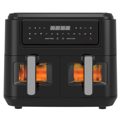 Akıllı 2400W Air Fryer Görünür Şeffaf Pencere 9L Dijital İki Bölge Teknolojisiyle Çift