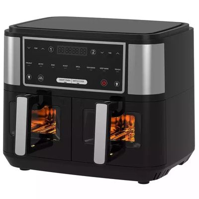 Akıllı 2400W Air Fryer Görünür Şeffaf Pencere 9L Dijital İki Bölge Teknolojisiyle Çift