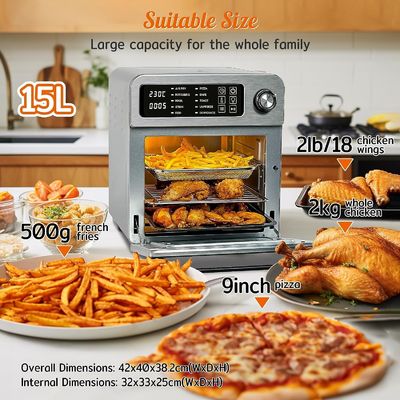 Elektrikli Pizza Fırını Kızartma Fırını Dehidrat Paslanmaz Çelik 15L Hava Kızartıcısı