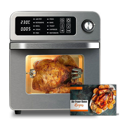 Aile için rotisserie ile 15L elektrikli hava kızartma makinesi 10 in 1 paslanmaz çelik hava kızartma makinesi tost fırını ızgara