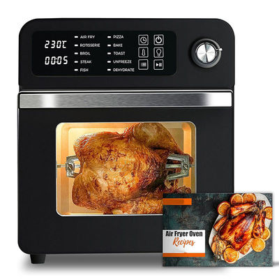 Aile için rotisserie ile 15L elektrikli hava kızartma makinesi 10 in 1 paslanmaz çelik hava kızartma makinesi tost fırını ızgara