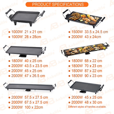 Anbolife 1800W Elektrikli Teppanyaki Grill Yapışmayan Yüzeyle