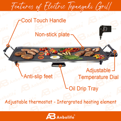 Anbolife 1800W Elektrikli Teppanyaki Grill Yapışmayan Yüzeyle