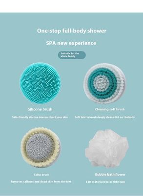 Tamamen Otomatik Şarj Edilebilir Elektrikli Banyo Fırçası Uzun Saplı Silikon Vücut Masaj Fırçası