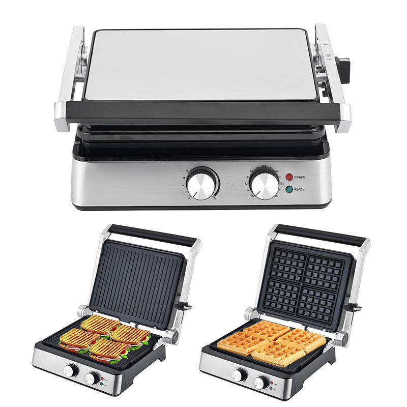 4 dilim Ayrılabilir tabaklı elektrikli ızgara waffle maker Sandviç Panini Press İletişim ızgara 2200W değiştirilebilir tabaklar