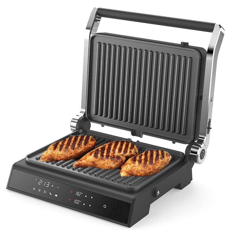 Çıkarılabilir plaka BBQ Panini Press Grill Griddle Dumansız iç mekan ızgara LED dokunmatik ekran Dijital temas ızgara
