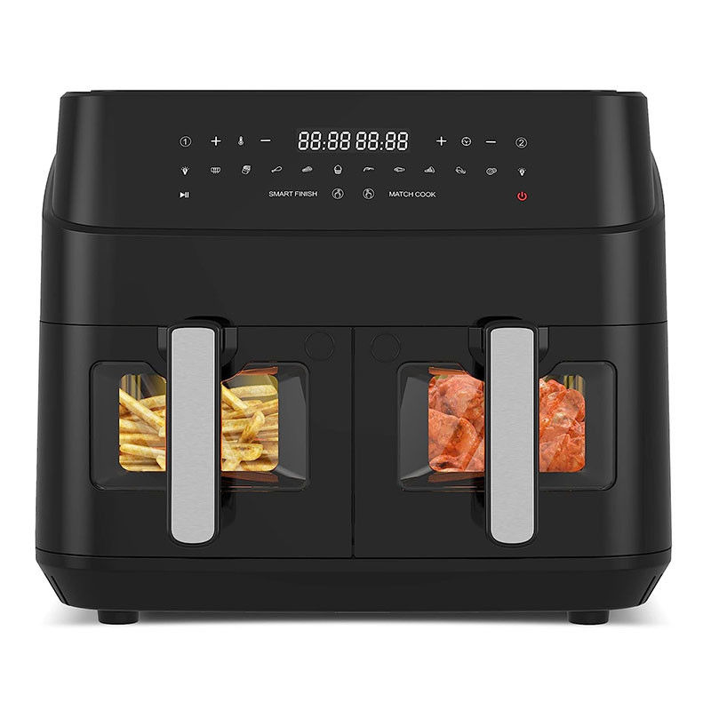 Cam Pencereli 9L Çifte sepetli hava kızartıcı 2600W Akıllı Dijital Çift Bölgeli Hava kızartıcı