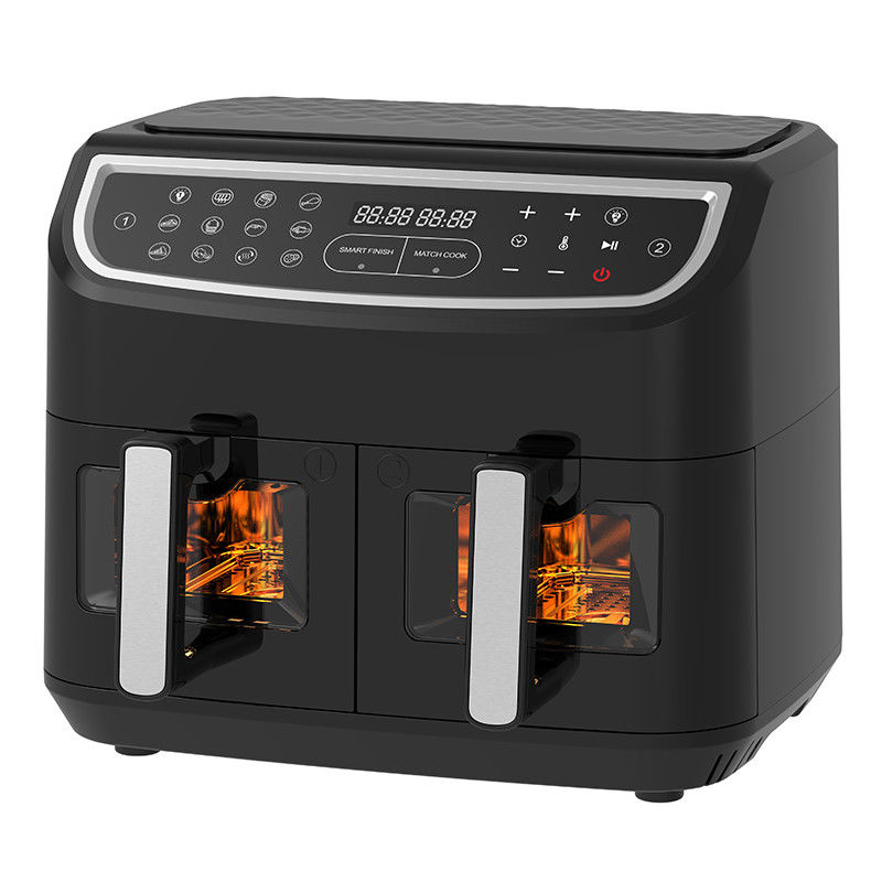 Akıllı 2400W Air Fryer Görünür Şeffaf Pencere 9L Dijital İki Bölge Teknolojisiyle Çift