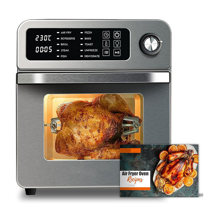 Aile için rotisserie ile 15L elektrikli hava kızartma makinesi 10 in 1 paslanmaz çelik hava kızartma makinesi tost fırını ızgara