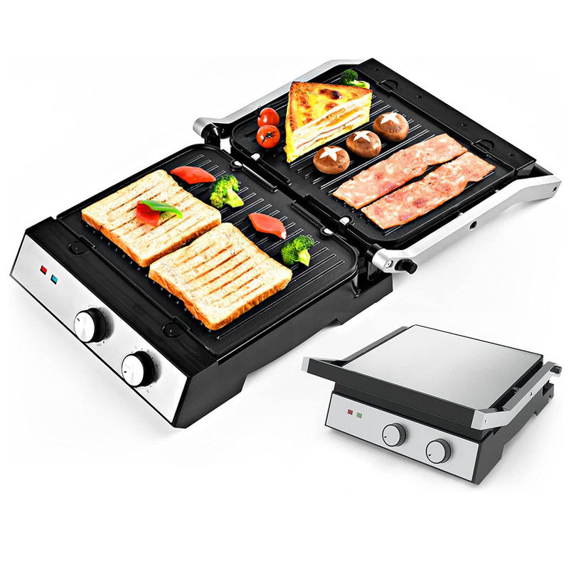 4 dilimli iç mekan BBQ Panini Elektrikli Pres Grill Sıcaklık ve Zaman Düğmesi Kontrolü