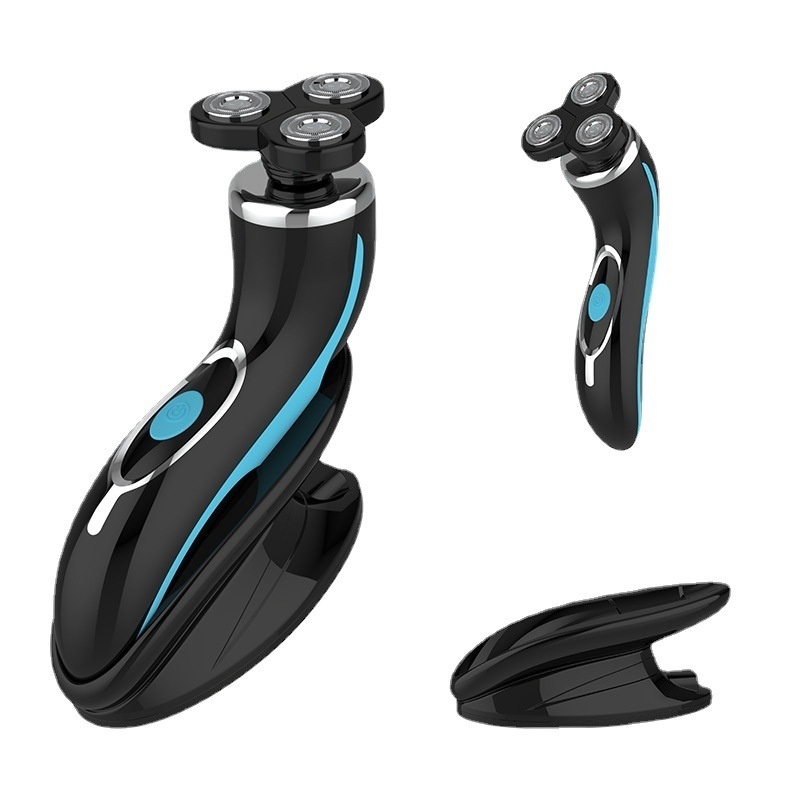 Yüz kullanımı için paslanmaz çelik bıçağı ve plastik kolu olan taşınabilir erkek elektrikli traş makinesi